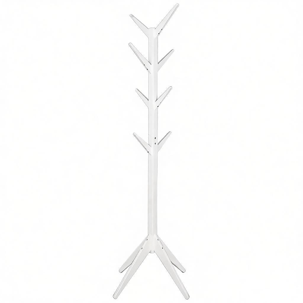 Appendiabiti da terra con 8 ganci in legno bianco struttura triangolare portata 3 kg per gancio 43 × 43 × 180 cm