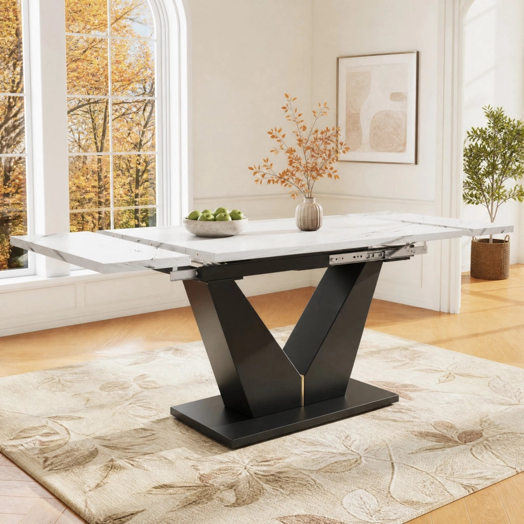 Tavolo da pranzo allungabile 99-159x75 cm bianco e nero