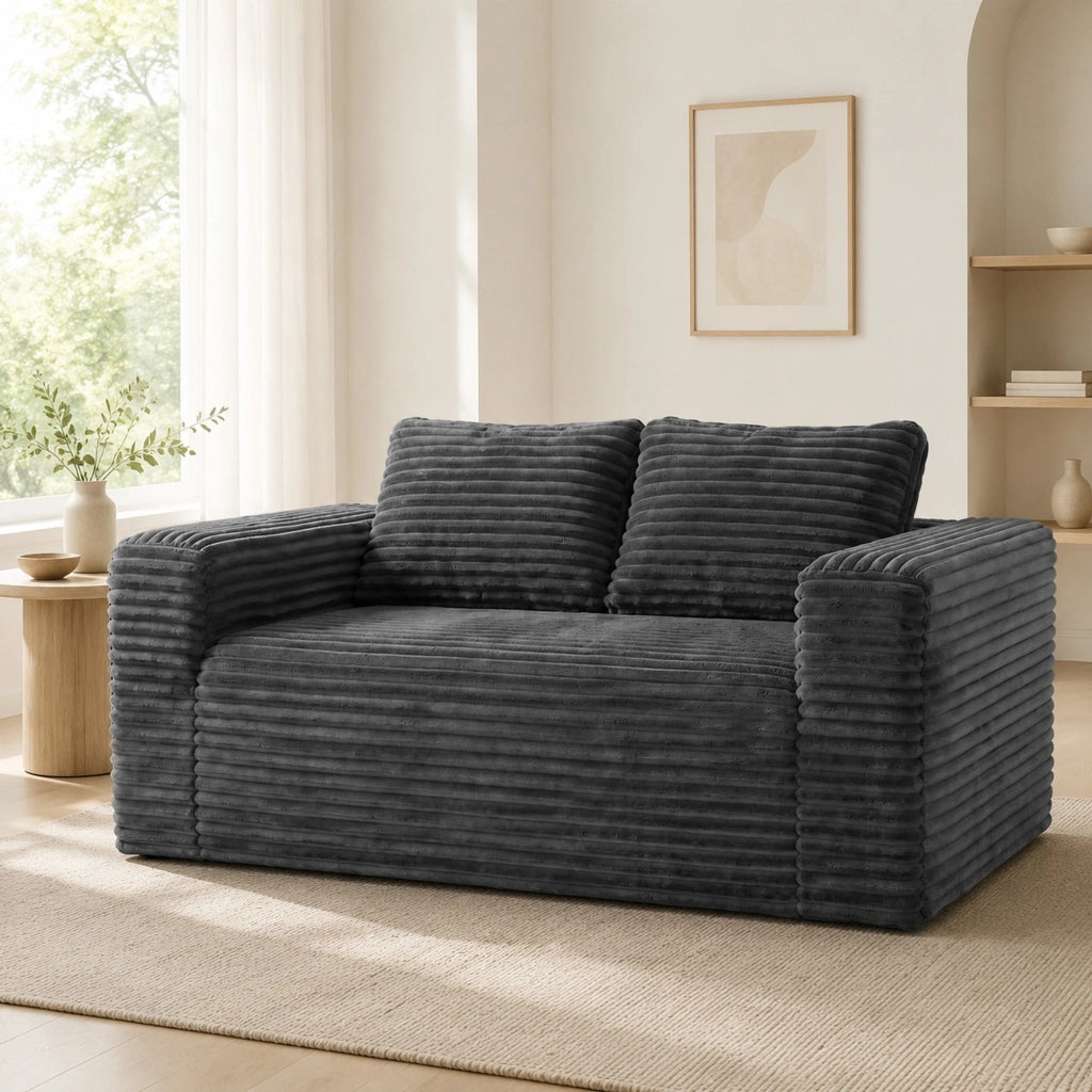 Divano Letto a 2 Posti in Schiuma ad Alta Densità Rivestito in Velluto di Cotone Grigio, Senza Montaggio, Ideale per Spazi Ridotti