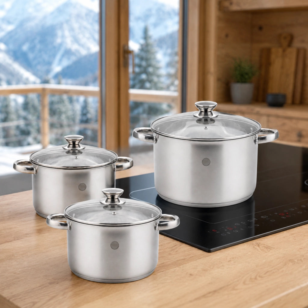 Set 6 Pezzi Casseruole con Coperchio 16 18 20 cm - Linea Divinox - Acciaio Inox 18/10 AISI 304 Triplo Fondo - Induzione e Forno - GMD Italy