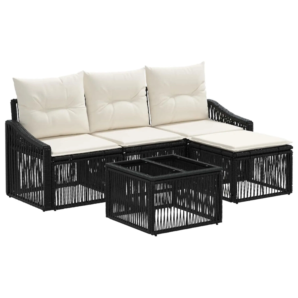 Set Divano da Giardino 5 pz | Set Salotto da Giardino Nero polyrattan