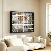 Vetrina da parete 80x9.5x60 cm con 4 ripiani regolabili in vetro e truciolare