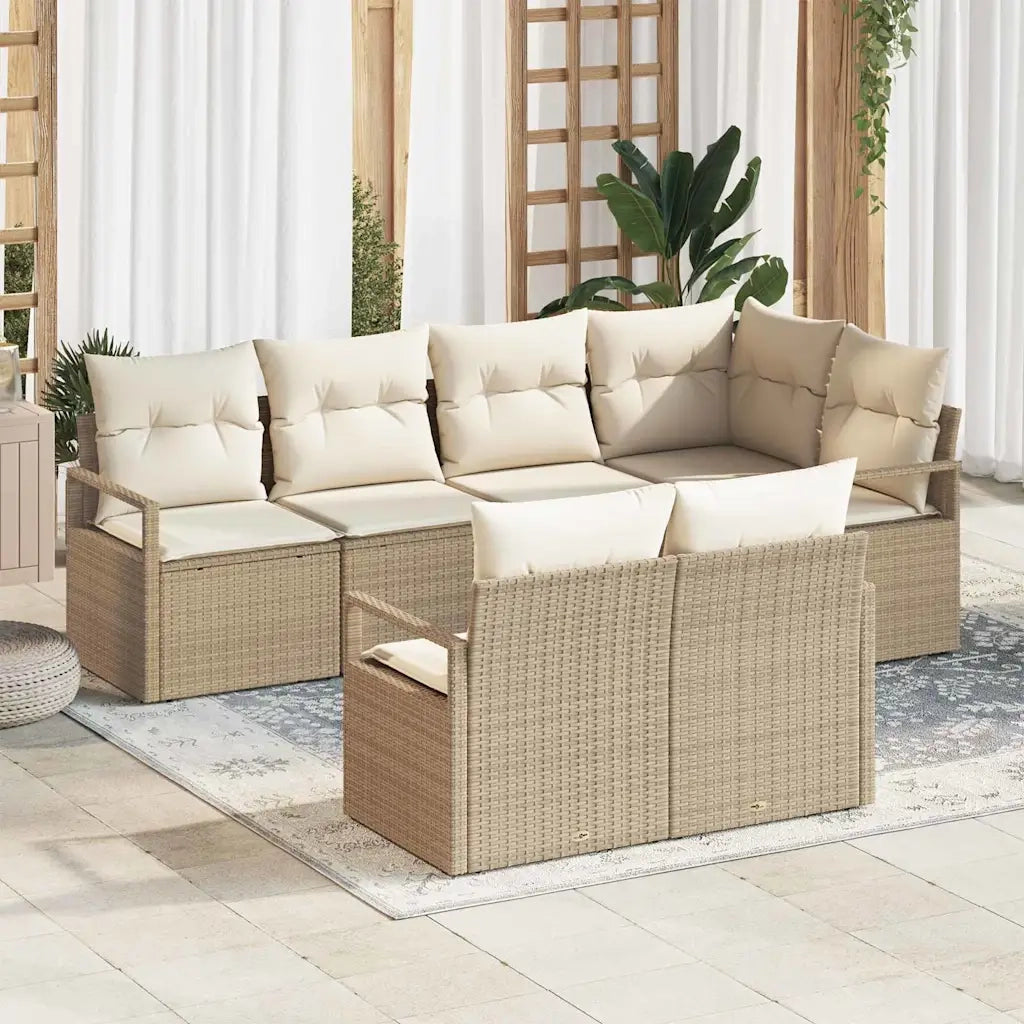 Set Divano da Giardino 7 pcs Beige e Bianco polyrattan