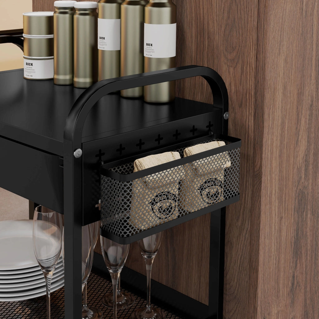 Carrello multiuso con cassetto e ripiano ¨C Zephmum ¨C Nero