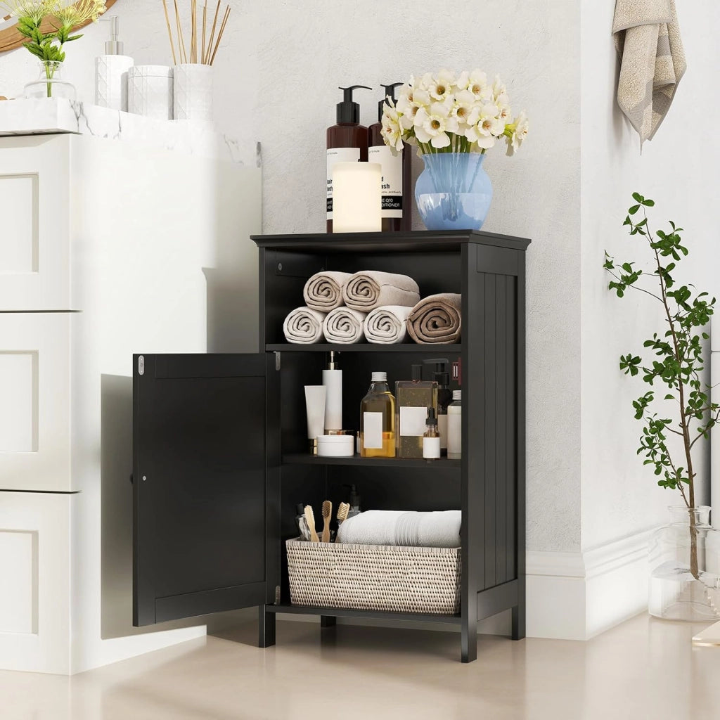 Mobile bagno, Armadietto 40 x 30 x 70cm Multiuso e Salvaspazio con Ante e Mensola Regolabile, Mobiletto in Legno per Soggiorno, Camera da letto e Ufficio (Nero)
