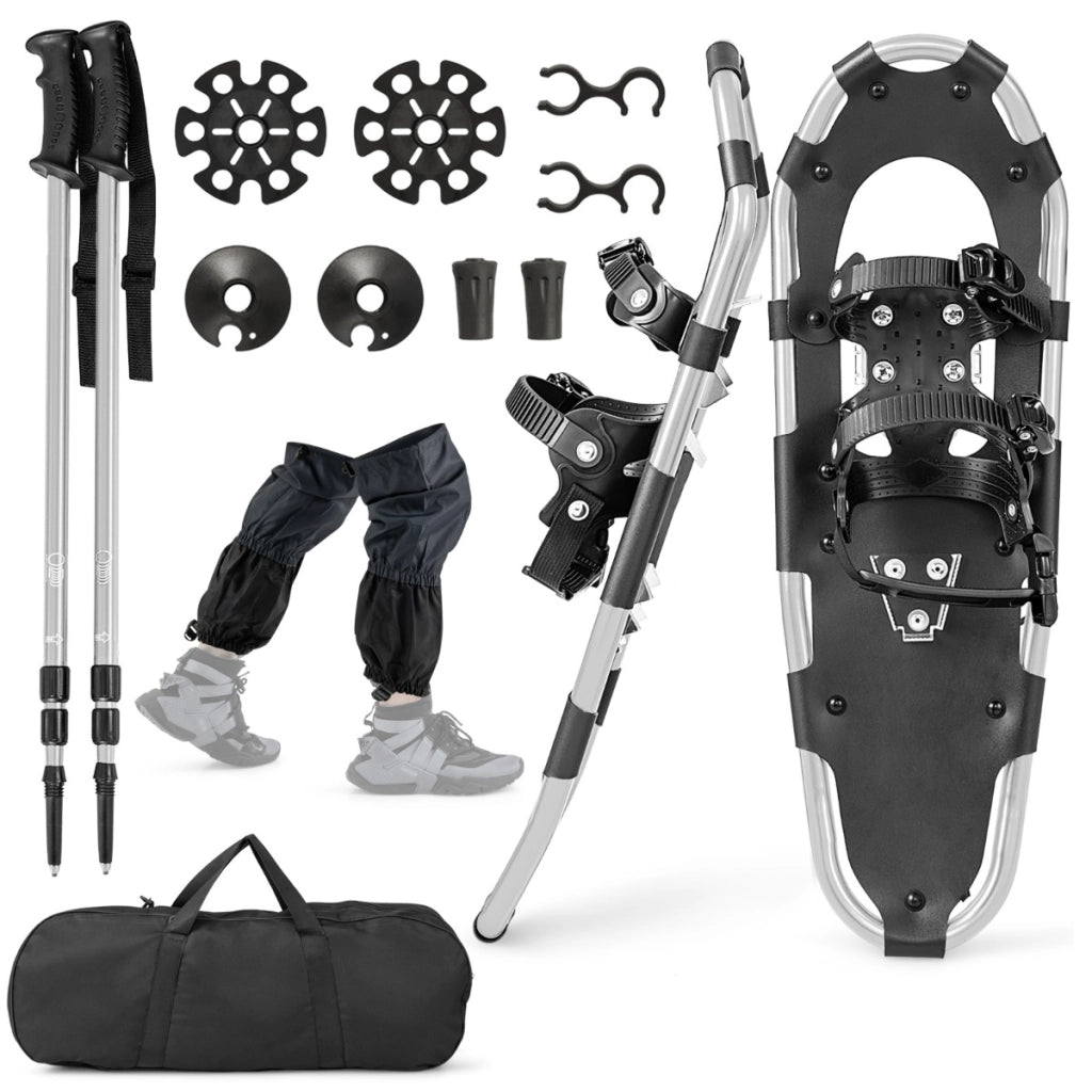 Set di racchette da neve con sistema di fissaggio e bastoncini da trekking, Racchette ergonomiche 53 cm Argento-Campeggio e Trekking