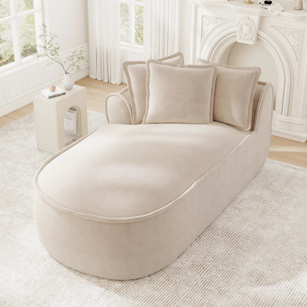 Divano senza struttura con chaise longue in ciniglia tortora chiaro con seduta profonda circa 122 cm