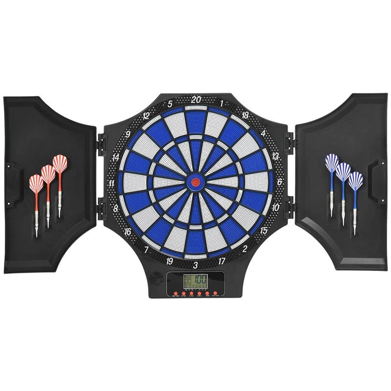 BERSAGLIO FRECCETTE ELETTRONICO CON 6 FRECCETTE E MONITOR LCD PER 31 GIOCHI, 83X45X4 CM, NERO E BLU