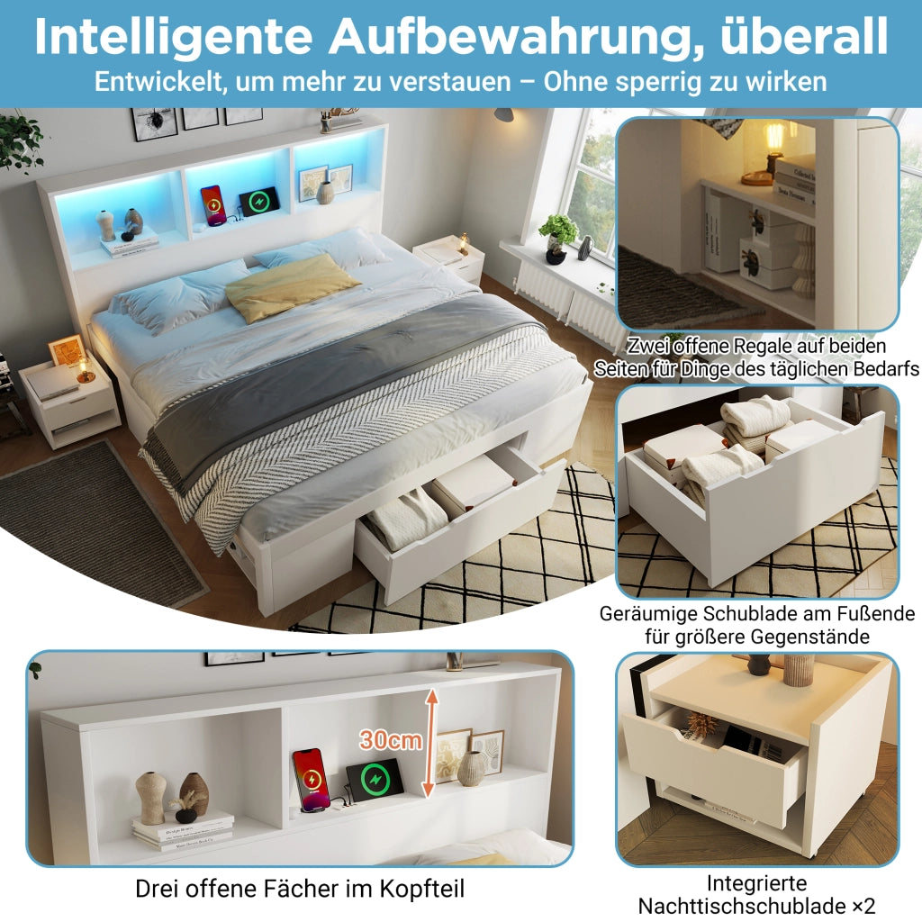letto in legno bianco 140x200 cm