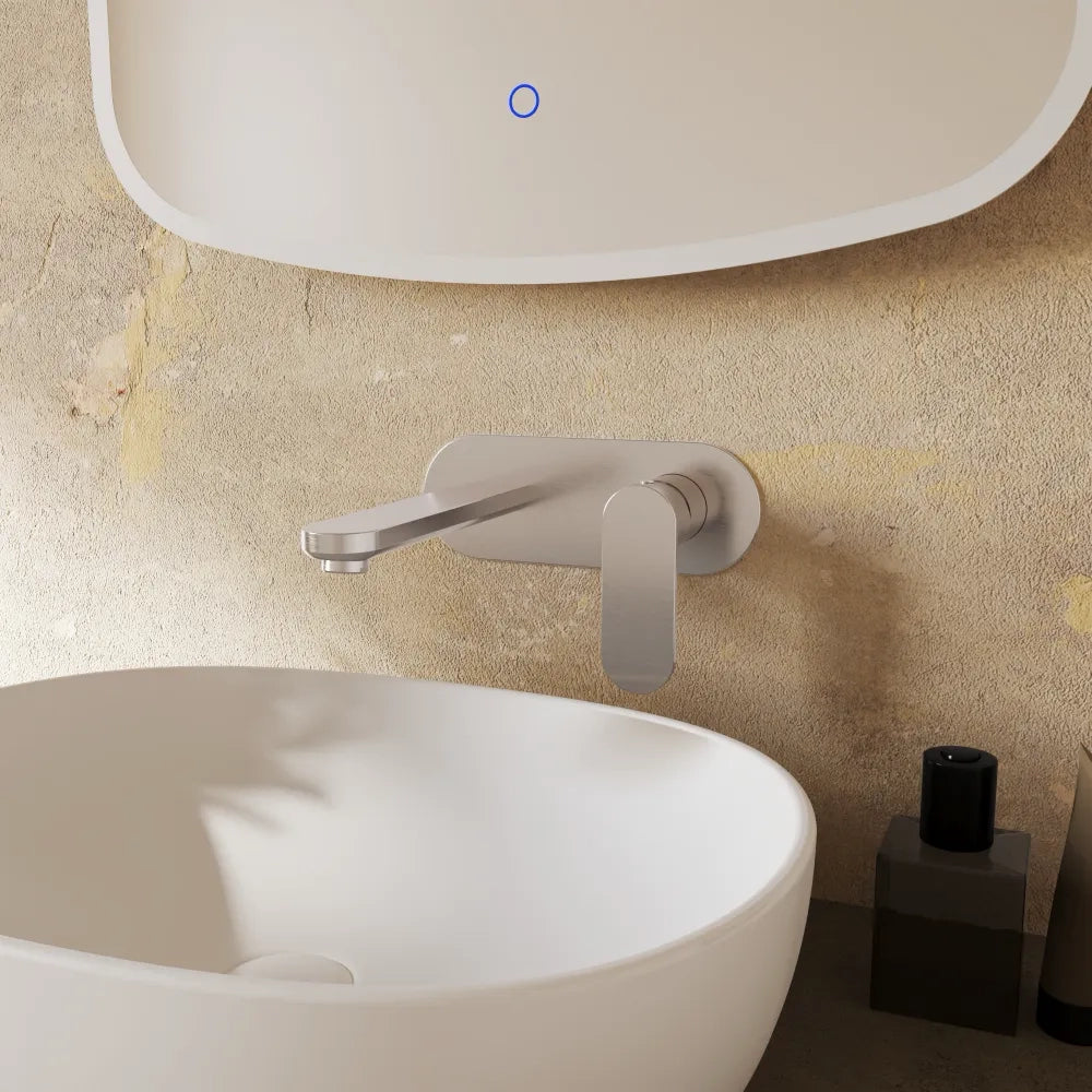 Coppia miscelatori lavabo ad incasso placca stondata bidet senza scarico nickel spazzolato | Margot