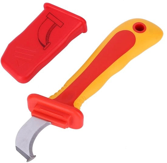 Strumento per elettricisti - Tagliatore di cavi - Manico ergonomico - Rosso - Coltello per isolamento - Ideale per elettricisti - Incluso attrezzi di accessori