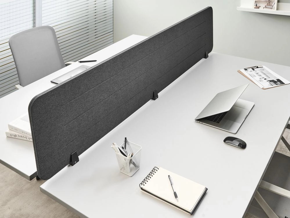 Pannello divisorio Grigio Scuro Copertura in tessuto 180 x 40 cm Schermo acustico Morsetti di montaggio modulari Casa Ufficio