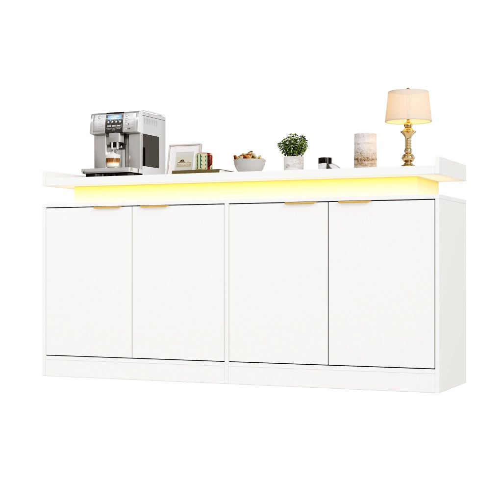 Credenza con illuminazione LED RGB controllabile tramite app in MDF bianco per cucina e soggiorno 160 × 39 × 83 cm