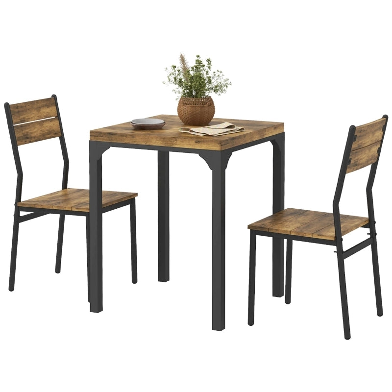 Set tavolo da pranzo 3 pezzi in MDF e acciaio, colore Rustic Brown