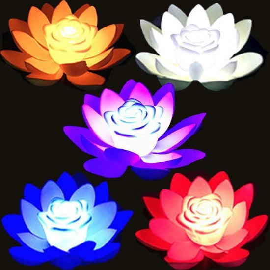 Lanterna a LED lotus artificiale acqua resistente - Lampada da giardino galleggiante a forma di fiore di loto - Fiamma di loto galleggiante pianta - Illuminazione per vasca da bagno decorazione giardino - 18CM.