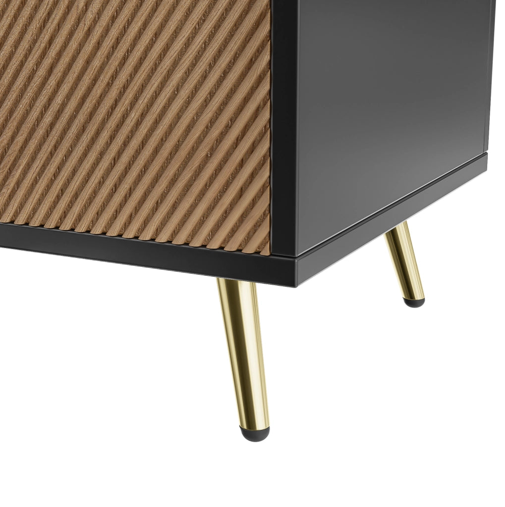 Credenza 160 cm a 4 ante; maniglie oro spazzolato e gambe lucide; nero e legno