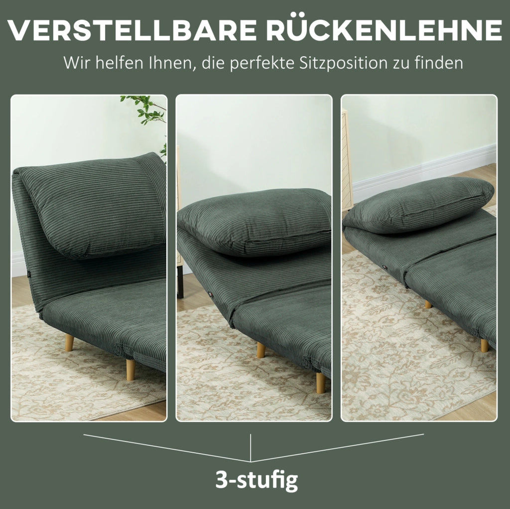 Poltrona Letto 2-in-1 con Schienale Regolabile e Rivestimento in Velluto Verde 82x89x83 cm
