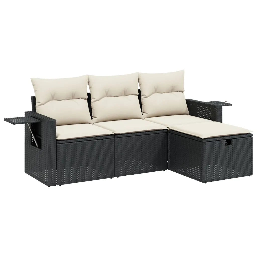 Set Divani da Giardino 4 pz con Cuscini Nero in Polyrattan 3263752