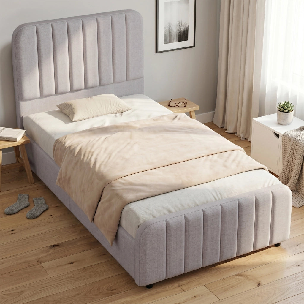 letto imbottito lino grigio 90 x 200 cm