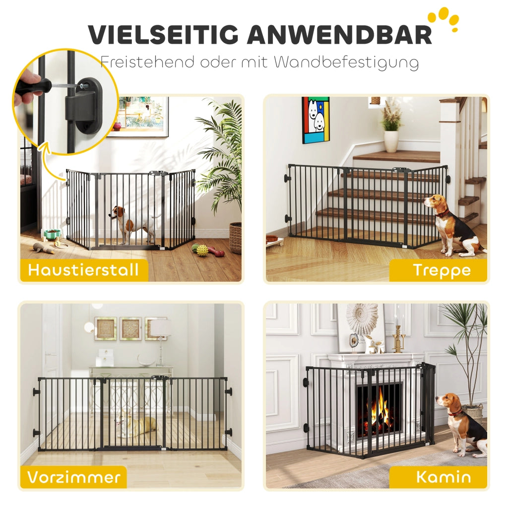 Cancello per Cani Regolabile 3 Ante ¨C Minimal ¨C Nero 202.5x76 cm