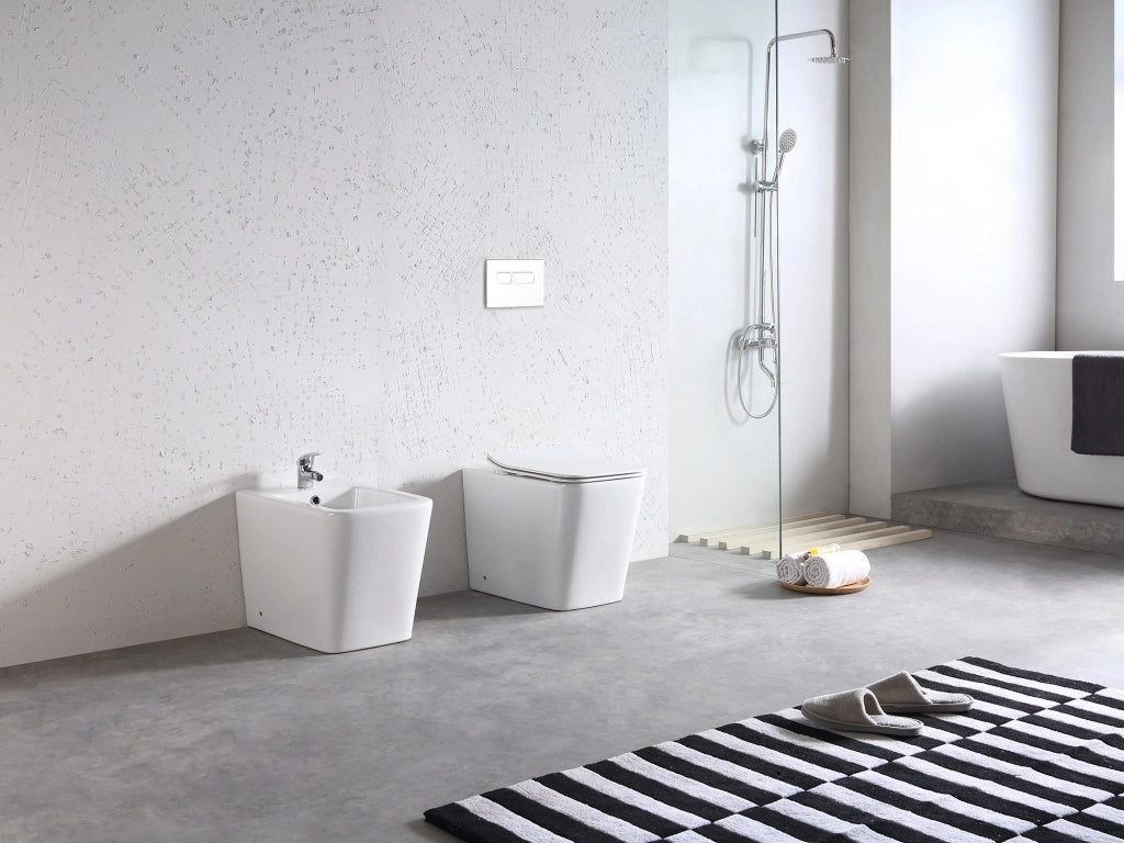 Sanitari a Terra Filo Muro Wc Bidet Copriwater Sof Close Bianco Edge Rimles