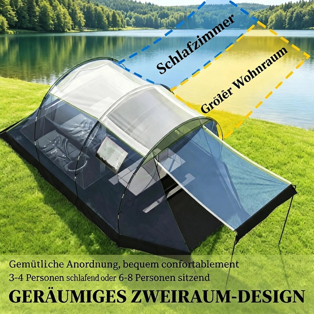 Tenda tunnel impermeabile in poliestere PU 3000 mm per 3-4 persone con doppia parete e telo frontale