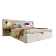 Letto matrimoniale contenitore 160×200 cm con comodini; luci da lettura; USB e Type-C; senza materasso; beige