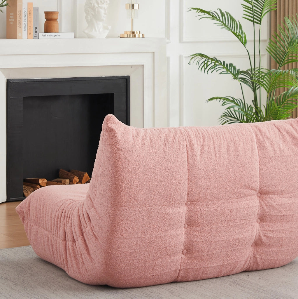 Poltrona da pavimento ULEVR 115 cm in tessuto teddy rosa, imbottitura in schiuma elastica e design con bottoni