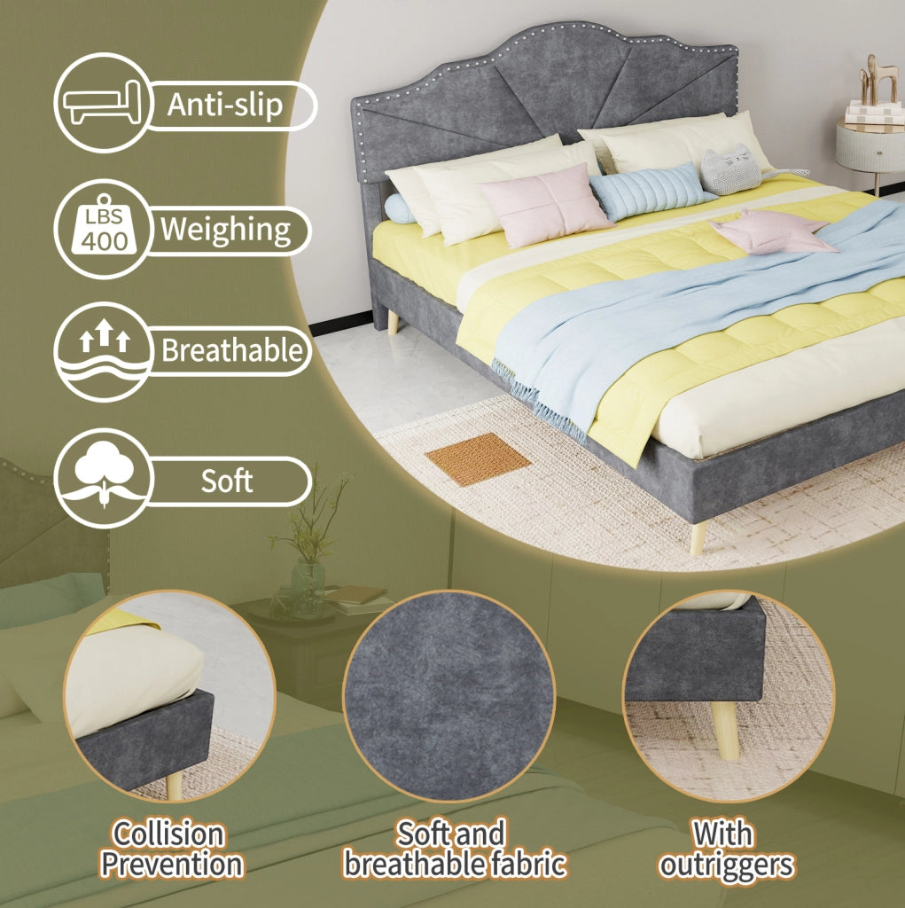 Letto moderno minimalista grigio 160x200 cm con testiera morbida e materasso incluso