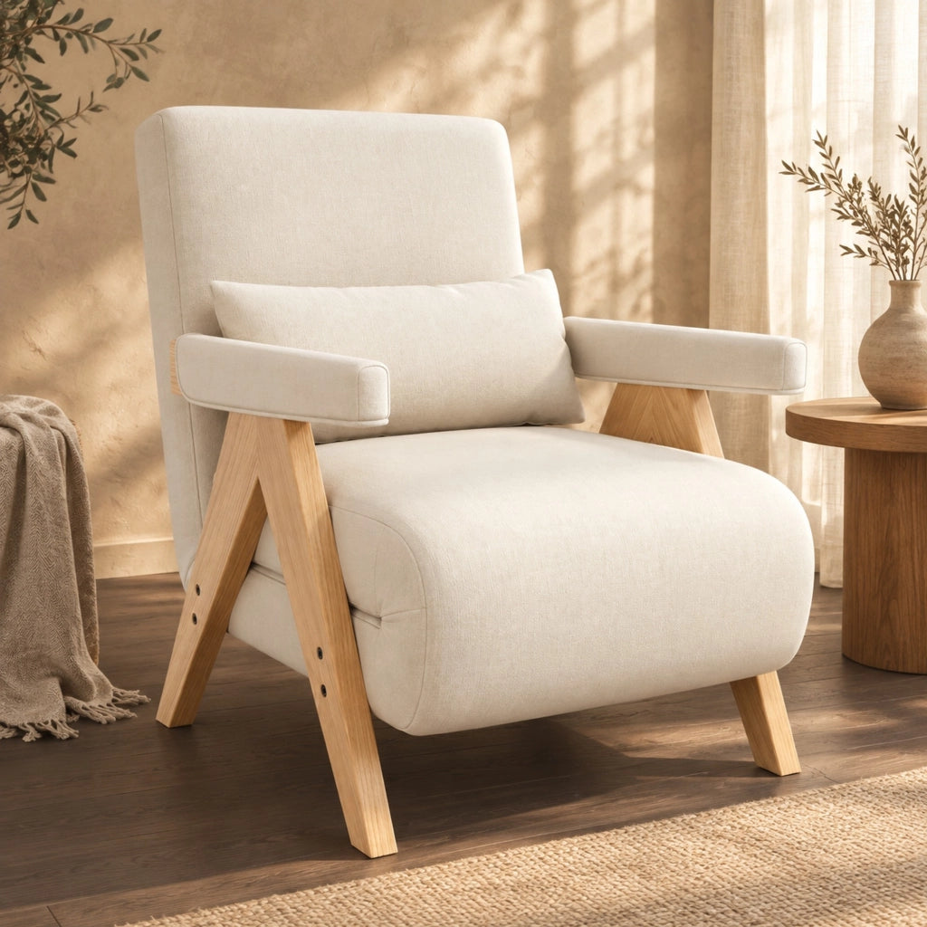 Poltrona letto 3 in 1 87x64x60 cm; schienale reclinabile a 6 posizioni; tessuto effetto lino beige