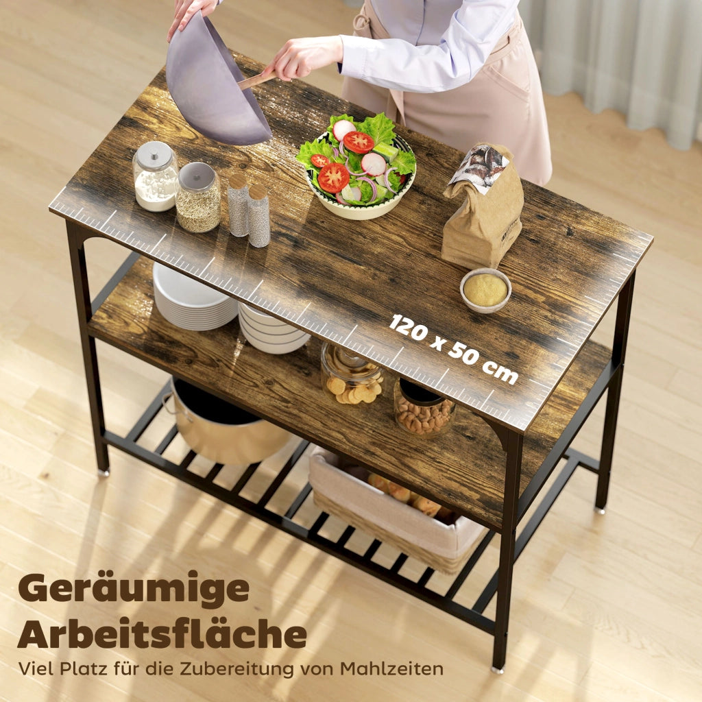 Scaffale da Cucina Rustico a 3 Ripiani ¨C Minimal ¨C Marrone e Nero