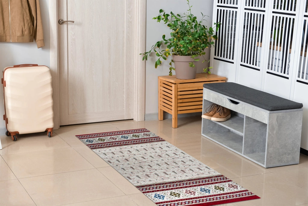 Tappeto Arredo Moderno Morbido in Ciniglia Ingresso Antiscivolo Prodotto Italiano  Soggiorno Camera Salotto Disegni Piazzati Cotone Varie Misure Grande Loom/Rosso - 65x175 cm
