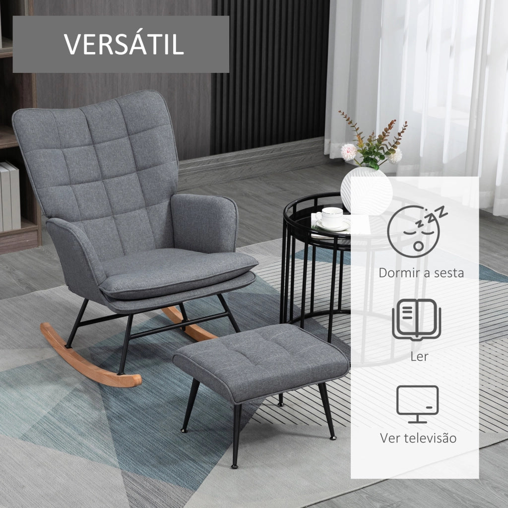 Poltrona a Dondolo con Poggiapiedi ¨C zephmum ¨C Grigio 64x89x90 cm