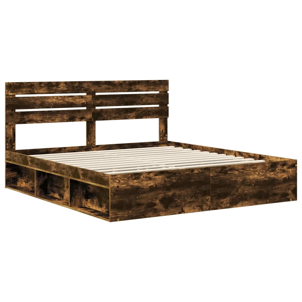 Letto matrimoniale | Letto per adulti | Struttura del letto Rovere fum¨¦ 200 x 200 cm Pino massello