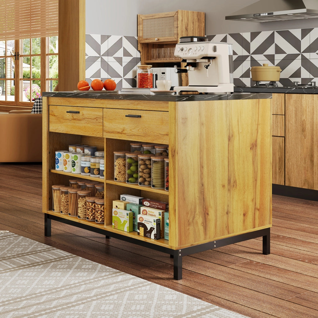 Isola da cucina 120 x 75 x 90 cm stile country in MDF nero e naturale