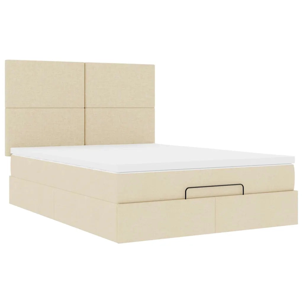Struttura Letto Pouf con Materasso Crema 140x190 cm in Tessuto 3313925