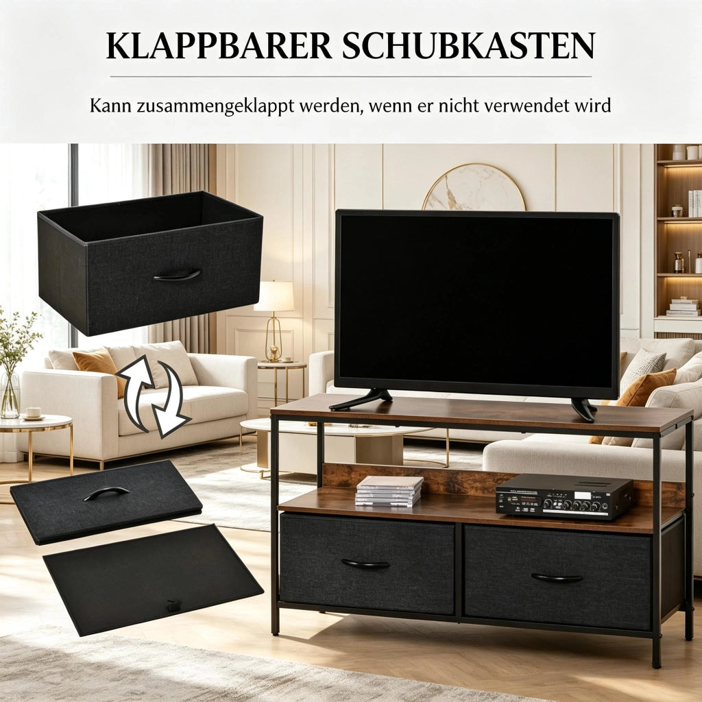 Mobile basso per TV con cassetti pieghevoli, mobile per l'intrattenimento con ripiani a giorno, elegante tavolino per TV, credenza versatile (solo con