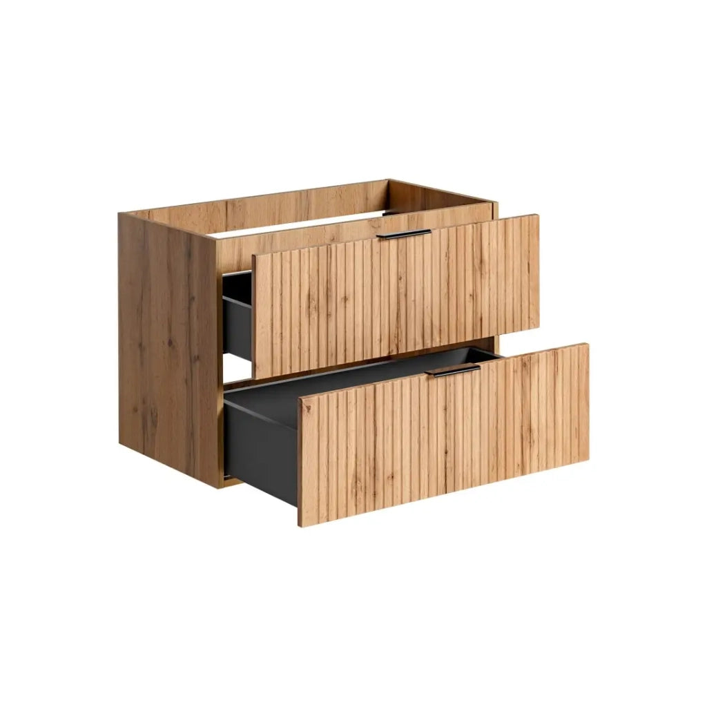 Mobile sottolavabo NOXERA – 80 cm – 2 cassetti – Colore rovere wotan – Mobile sospeso elegante