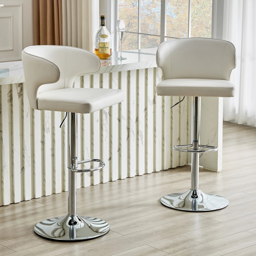 Set di 2 sgabelli da bar girevoli 360° regolabili in altezza con schienale, PU bianco