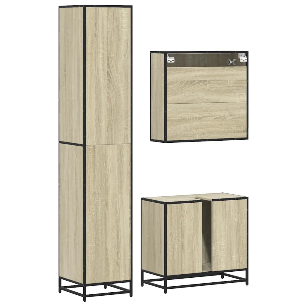 Set Mobili da Bagno | Armadio da bagno 3 pz Rovere Sonoma in Legno Multistrato