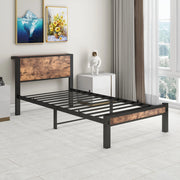 Letto singolo 90 × 200 cm con testiera e pediera in MDF e metallo marrone antico con spazio sottoletto 27 cm