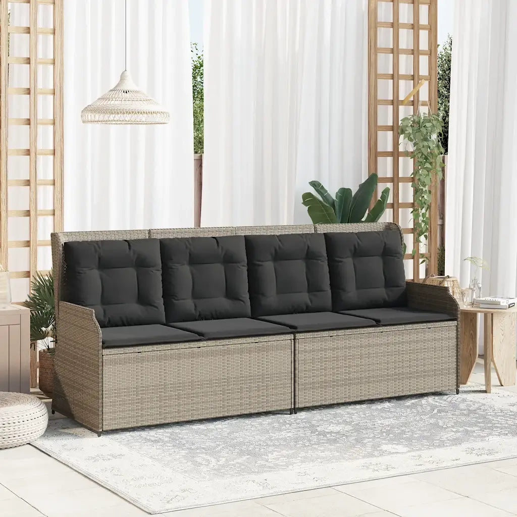 Panchina Reclinabile Giardino | Panca da Giardino con Cuscini Grigio Chiaro Polyrattan