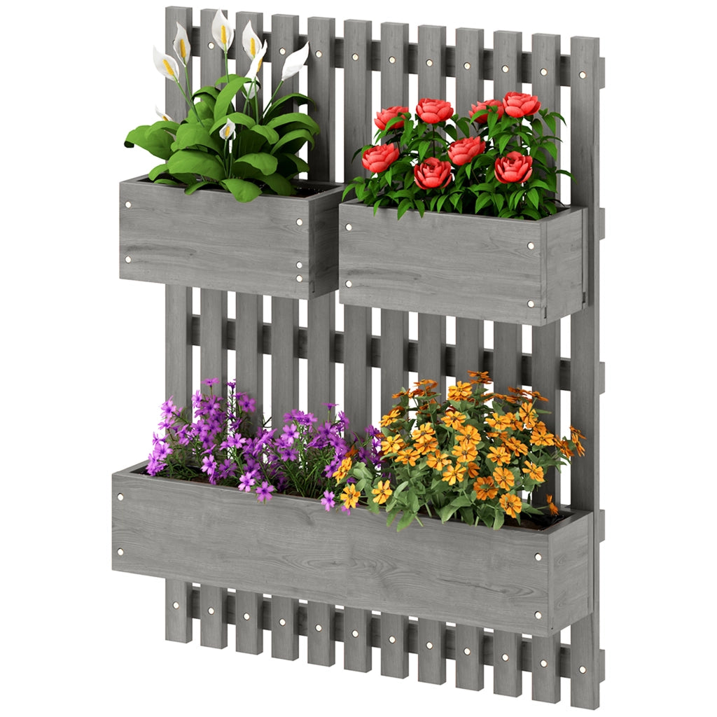 Fioriera da parete con 3 vasi in legno massello amovibili ¨C zephmum ¨C grigio 60x16x80 cm