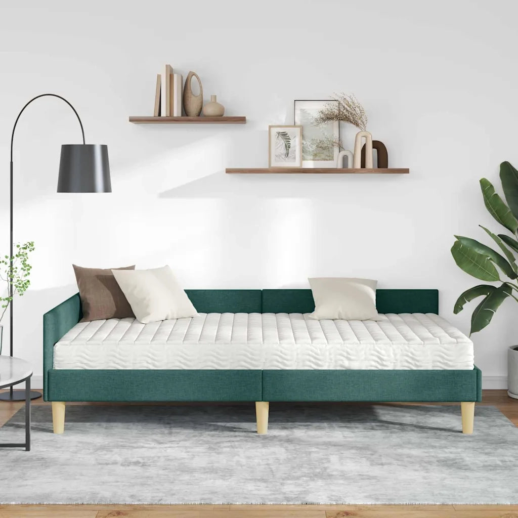Letto singolo | Letto per adulti | Struttura Letto Angolare con Materasso 2 pcs Verde Tessuto