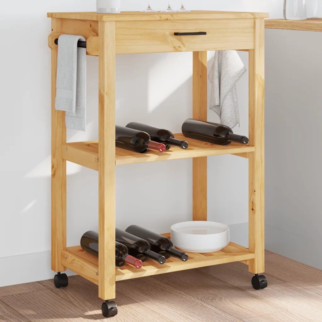 Carrello da Cucina MONZA 60x40x88,5cm in Legno Massello di Pino 376091