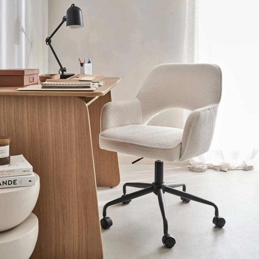Sedia da ufficio bouclé con rotelle, bianco