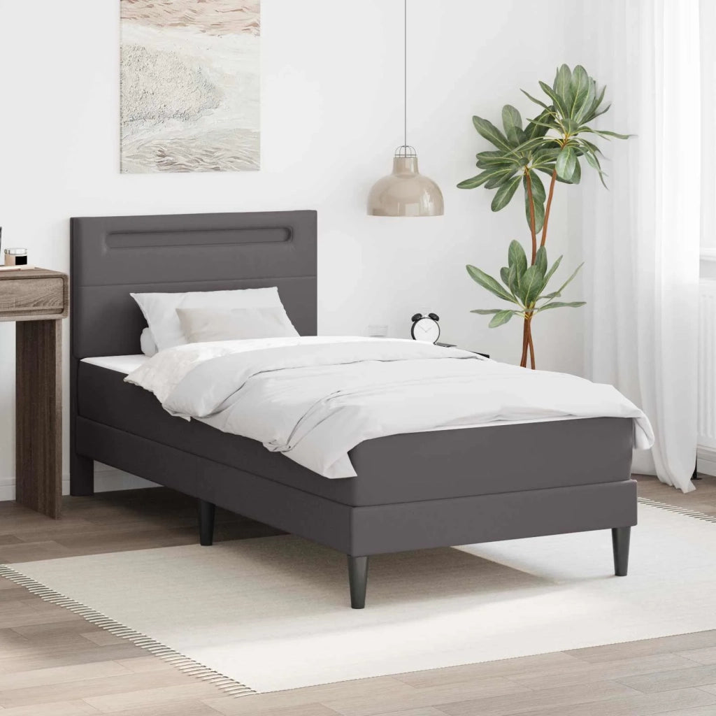 Letto singolo | Letto per adulti | Struttura del letto con testiera Grigio 90 x 200 cm Similpelle