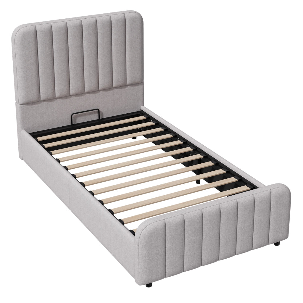 letto imbottito lino grigio 90 x 200 cm