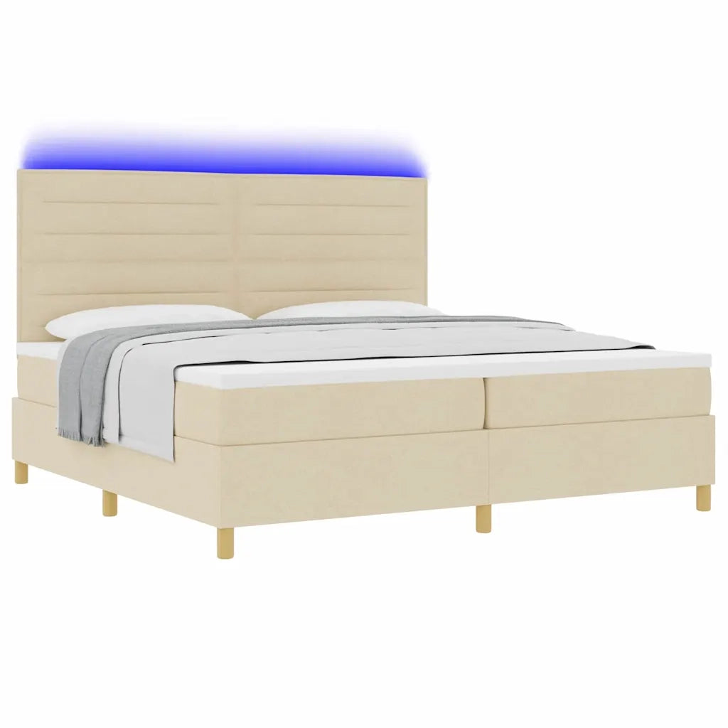 Letto a Sorgente LED con materasso Crema 200 x 200 cm Tessuto