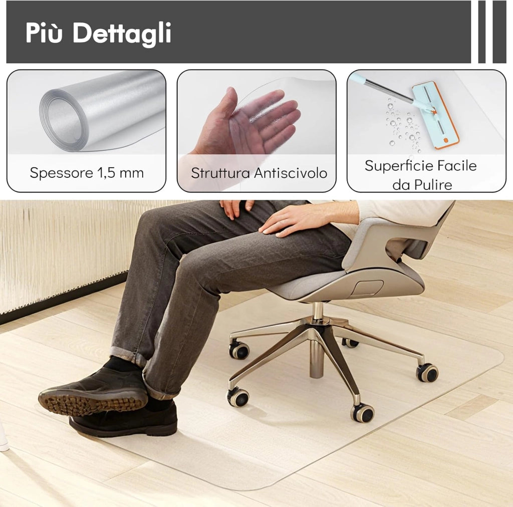 Tappetino per Sedie da Ufficio per Pavimenti in Legno Massello, Tappetino Trasparente in PVC per Sedie con Rotelle, Tappeto Protettivo per Pavimenti (180 x 160 cm)